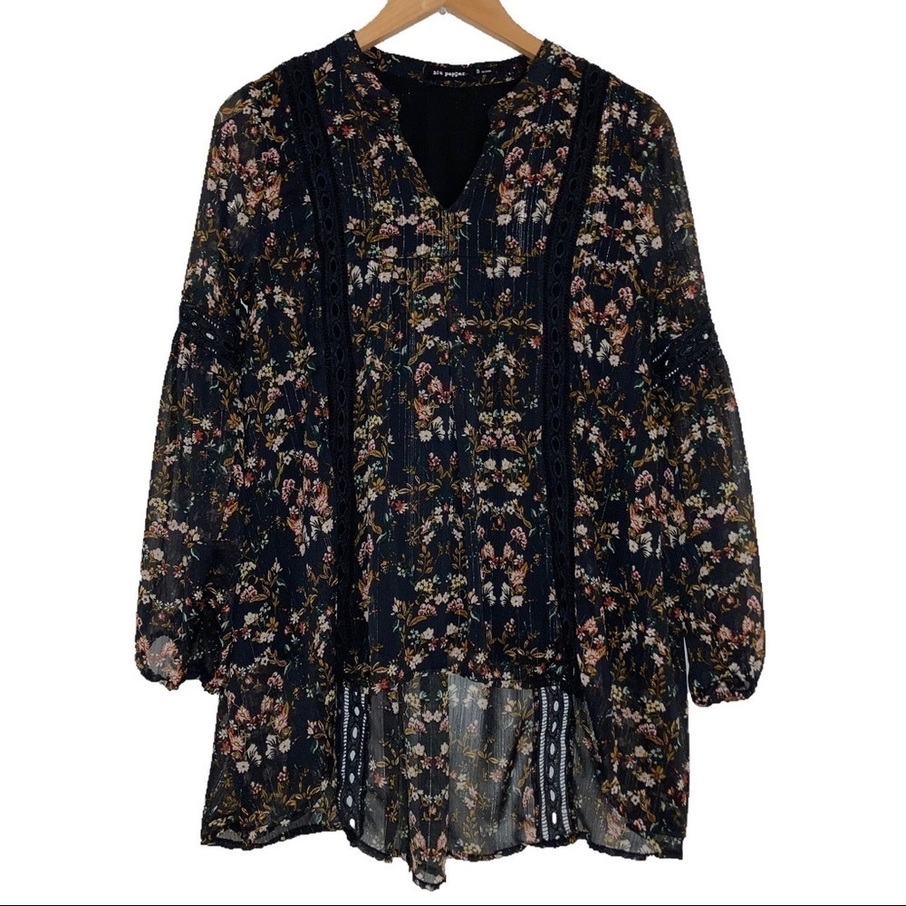 Blu Pepper High Low Floral Chiffon Tunic Top S*